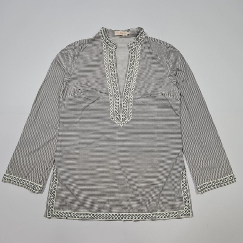 TORY BURCH Cotton Skinny Stripe Tory Navy Tory Tunic Top Blouse Shirt size 6